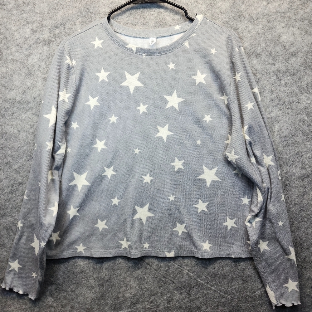 BP Long Sleeve Grey Waffle Long Sleeve Top with White Stars Size 3X